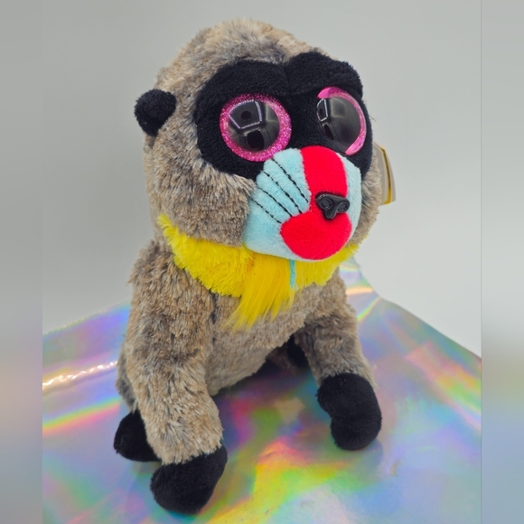 Ty Tysilk Beanie Boos WASABI Baboon Plush Monkey Stuffed Glitter Eyes - Picture 2 of 9